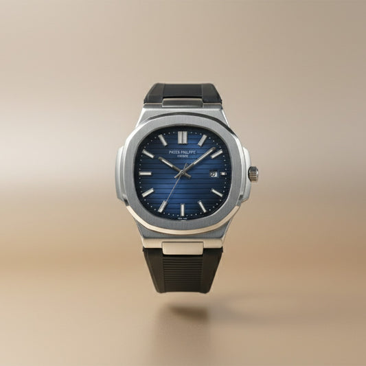 Luxury Sport Wristwatch – Blue Dial & Black Rubber Strap