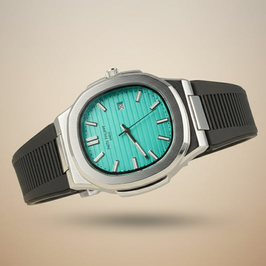 Luxury Sport Wristwatch – Turquoise Dial with Black Rubber Strap