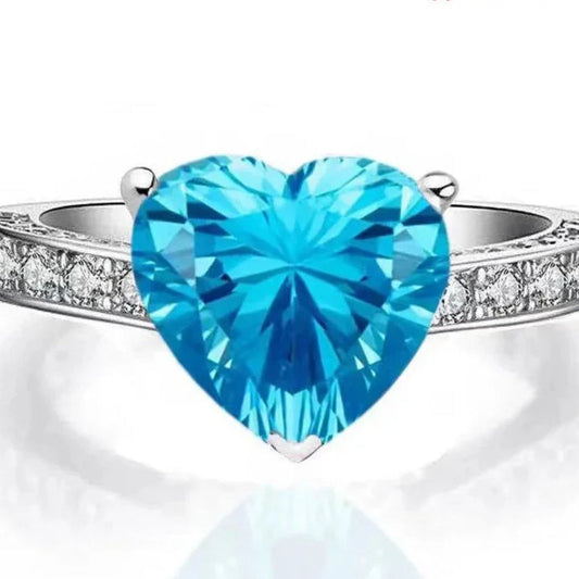 925 Blue Topaz Heart Ring (100% Pure Chandi )