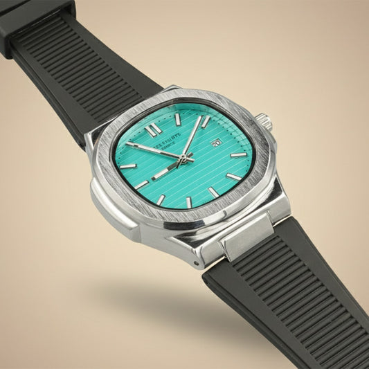 Luxury Sport Wristwatch – Turquoise Dial with Black Rubber Strap