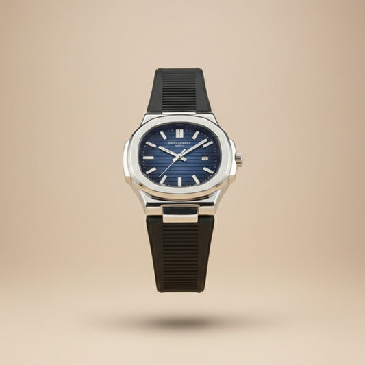 Luxury Sport Wristwatch – Blue Dial & Black Rubber Strap